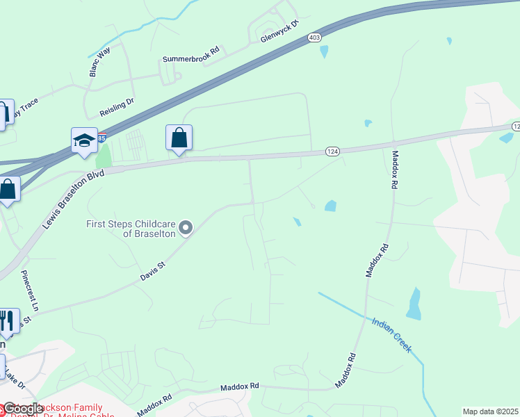 map of restaurants, bars, coffee shops, grocery stores, and more near 21 Traminer Way in Braselton