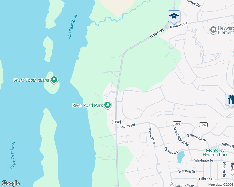 map of restaurants, bars, coffee shops, grocery stores, and more near 6570 River Road in Wilmington