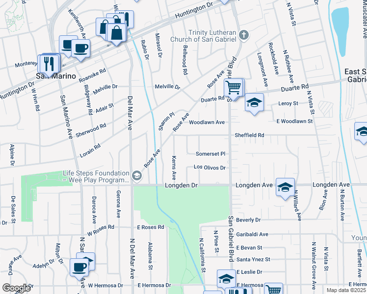 map of restaurants, bars, coffee shops, grocery stores, and more near 1955 Endicott Road in San Marino
