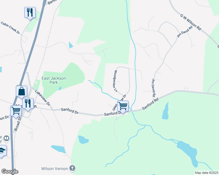 map of restaurants, bars, coffee shops, grocery stores, and more near 101 Woodpecker Lane in Nicholson