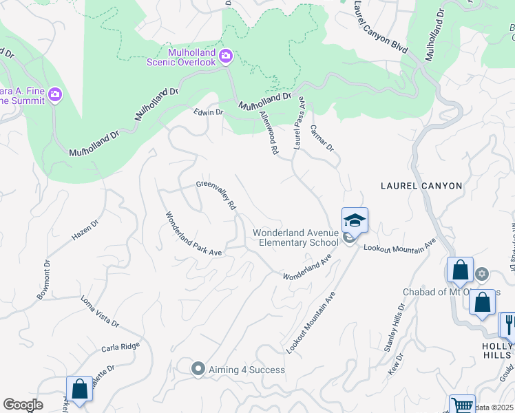 map of restaurants, bars, coffee shops, grocery stores, and more near 8591 Skyline Drive in Los Angeles