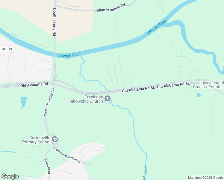 map of restaurants, bars, coffee shops, grocery stores, and more near 574 Old Alabama Road in Cartersville