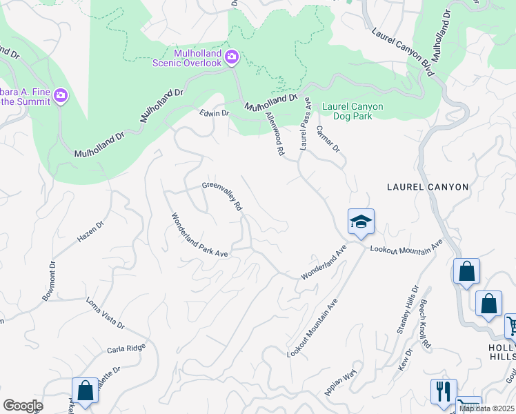 map of restaurants, bars, coffee shops, grocery stores, and more near 8591 Skyline Drive in Los Angeles