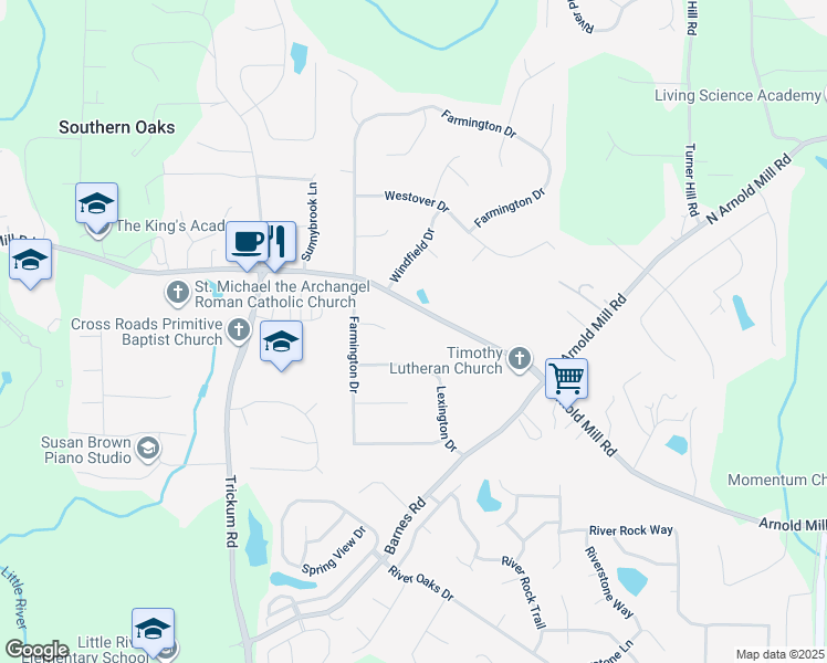 map of restaurants, bars, coffee shops, grocery stores, and more near 544 Arnold Mill Road in Woodstock