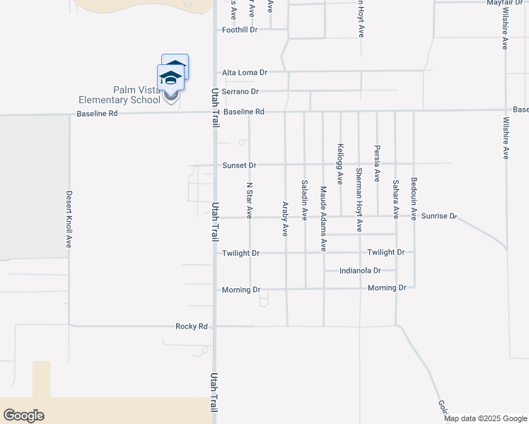 map of restaurants, bars, coffee shops, grocery stores, and more near 74622 Sunrise Drive in Twentynine Palms