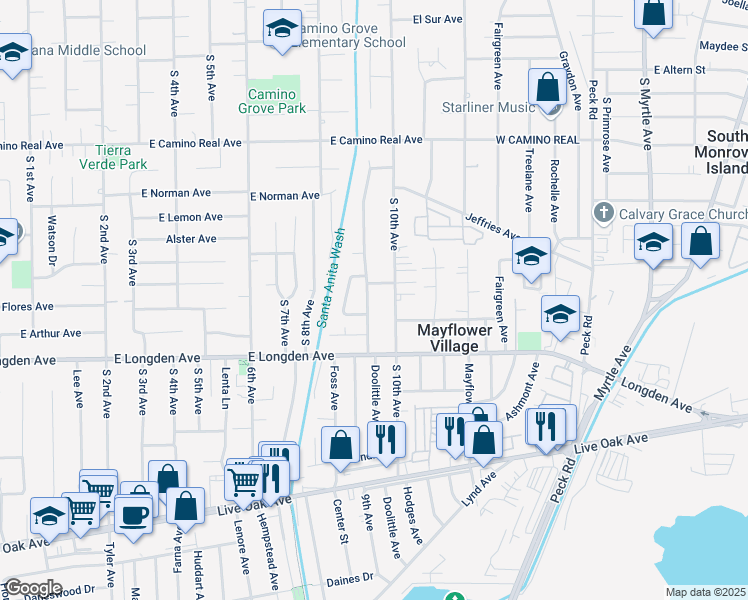 map of restaurants, bars, coffee shops, grocery stores, and more near 2655 South 10th Avenue in Arcadia