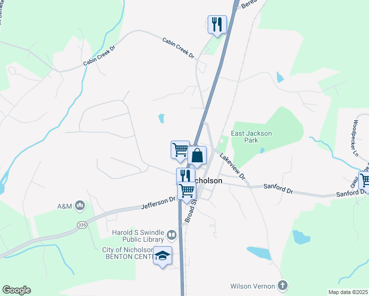 map of restaurants, bars, coffee shops, grocery stores, and more near 4911 U.S. 441 in Nicholson