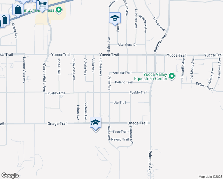 map of restaurants, bars, coffee shops, grocery stores, and more near Balsa Avenue in Yucca Valley