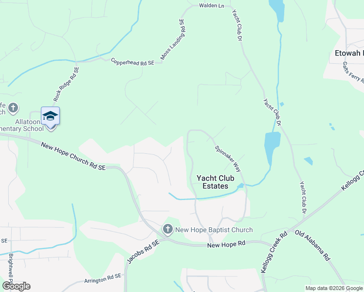 map of restaurants, bars, coffee shops, grocery stores, and more near 3393 Spinnaker Way in Acworth