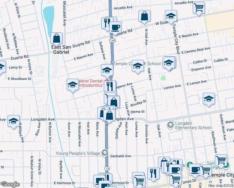 map of restaurants, bars, coffee shops, grocery stores, and more near in Los Angeles County