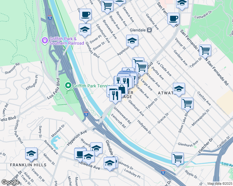 map of restaurants, bars, coffee shops, grocery stores, and more near in Los Angeles