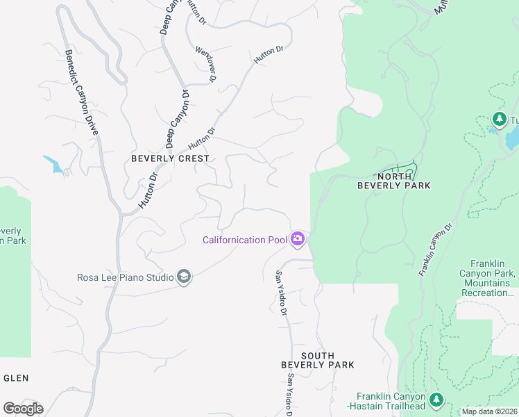 map of restaurants, bars, coffee shops, grocery stores, and more near 9560 Oak Pass Road in Beverly Hills