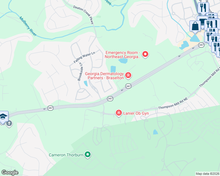 map of restaurants, bars, coffee shops, grocery stores, and more near 5998 Chimney Rock Drive in Hoschton