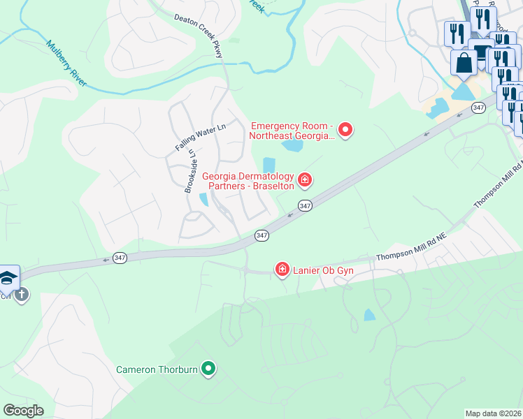 map of restaurants, bars, coffee shops, grocery stores, and more near 5998 Chimney Rock Drive in Hoschton