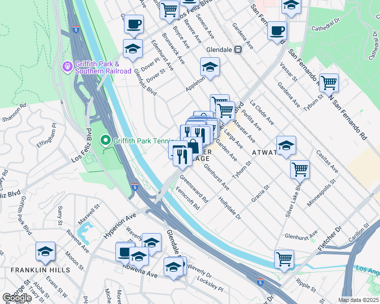 map of restaurants, bars, coffee shops, grocery stores, and more near 1/2 Glendale Boulevard in Los Angeles