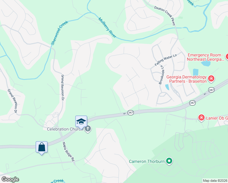 map of restaurants, bars, coffee shops, grocery stores, and more near 5664 Thompson Mill Road in Hoschton
