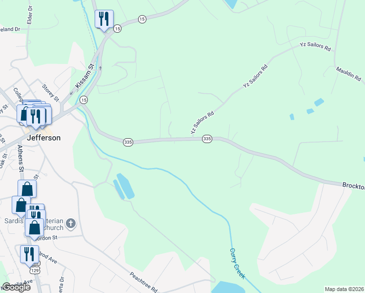 map of restaurants, bars, coffee shops, grocery stores, and more near 612 Danielsville Street in Jefferson