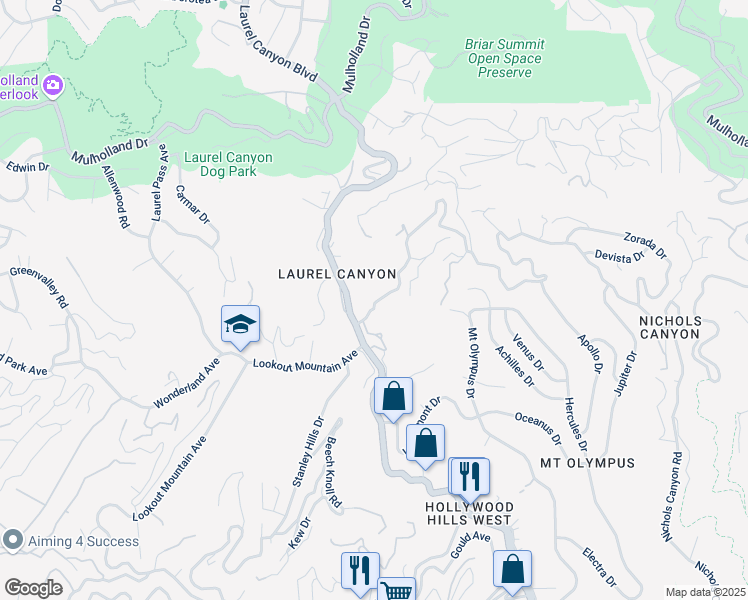 map of restaurants, bars, coffee shops, grocery stores, and more near 8155 Willow Glen Road in Los Angeles