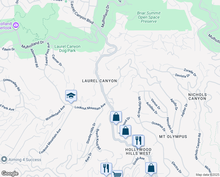 map of restaurants, bars, coffee shops, grocery stores, and more near 8155 Willow Glen Road in Los Angeles