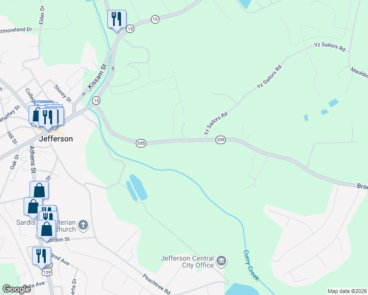 map of restaurants, bars, coffee shops, grocery stores, and more near 612 Danielsville Street in Jefferson