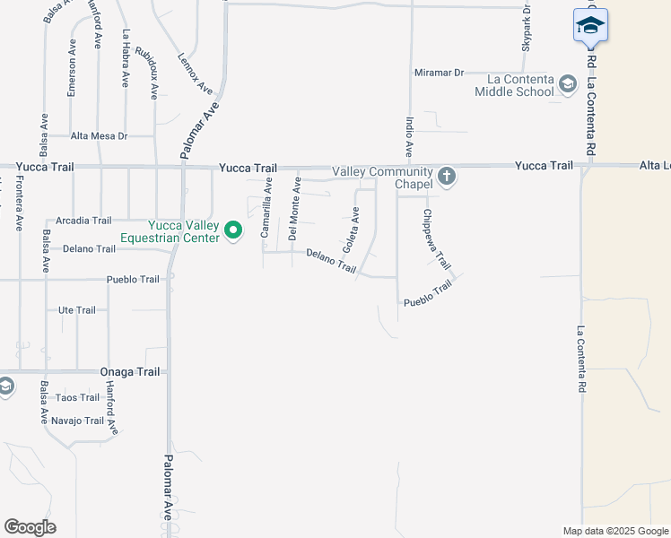 map of restaurants, bars, coffee shops, grocery stores, and more near 58767 Delano Trail in Yucca Valley