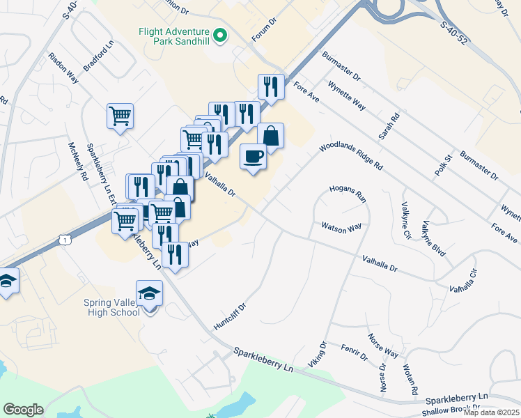 map of restaurants, bars, coffee shops, grocery stores, and more near 1304 Valhalla Drive in Columbia