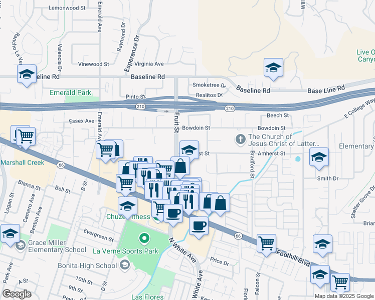 map of restaurants, bars, coffee shops, grocery stores, and more near 4200 Hartshorn Ranch Place in La Verne