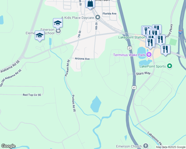 map of restaurants, bars, coffee shops, grocery stores, and more near 172 6th Street in Emerson