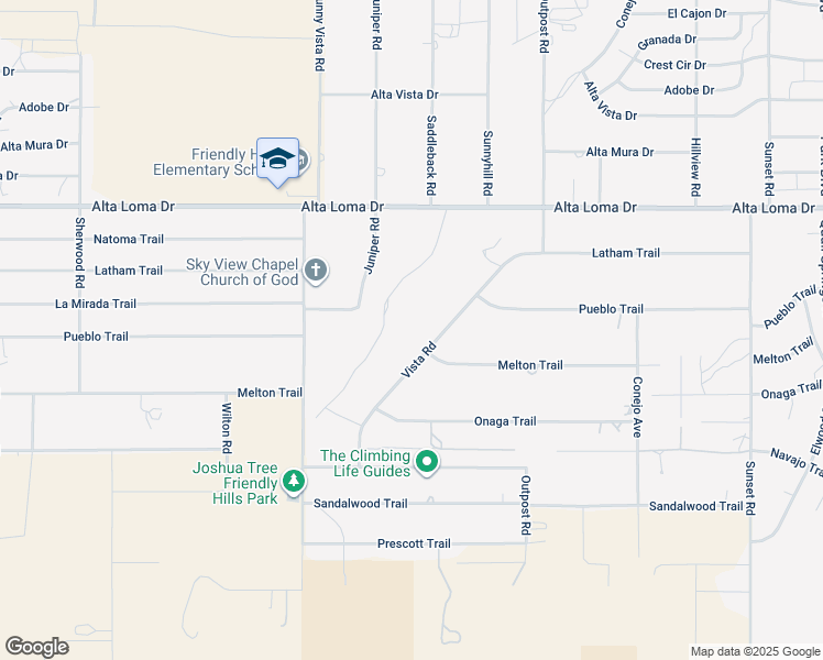 map of restaurants, bars, coffee shops, grocery stores, and more near 7564 Vista Road in Joshua Tree