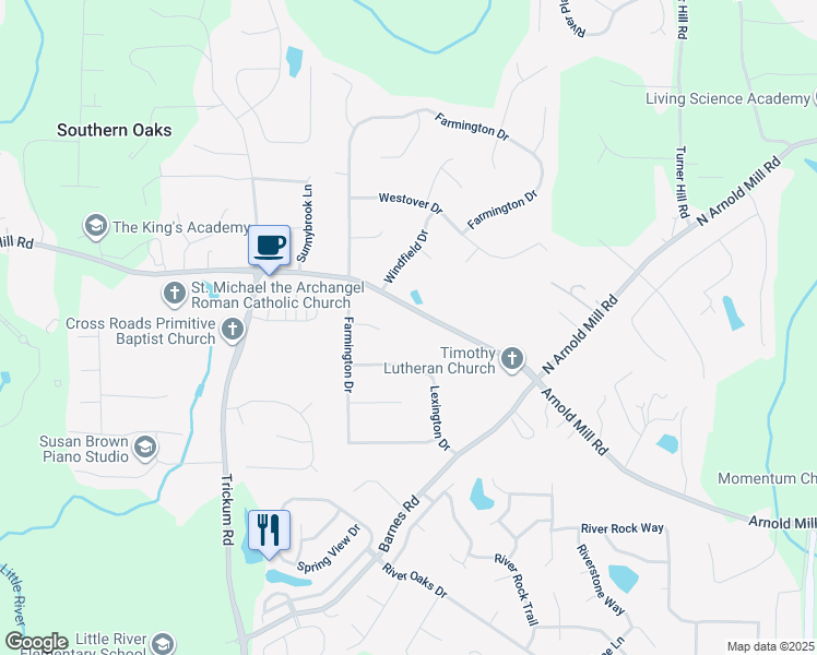 map of restaurants, bars, coffee shops, grocery stores, and more near 544 Arnold Mill Road in Woodstock