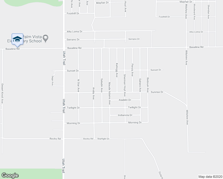 map of restaurants, bars, coffee shops, grocery stores, and more near 7581 Maude Adams Avenue in Twentynine Palms