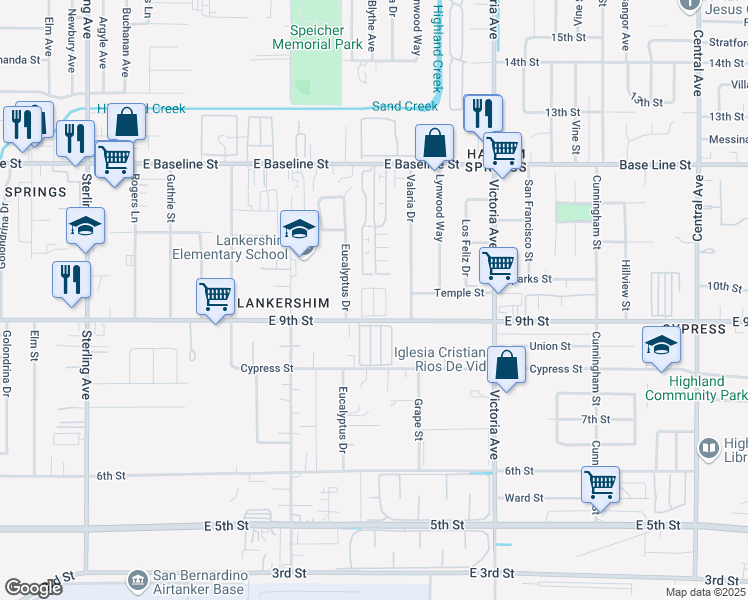 map of restaurants, bars, coffee shops, grocery stores, and more near in Highland