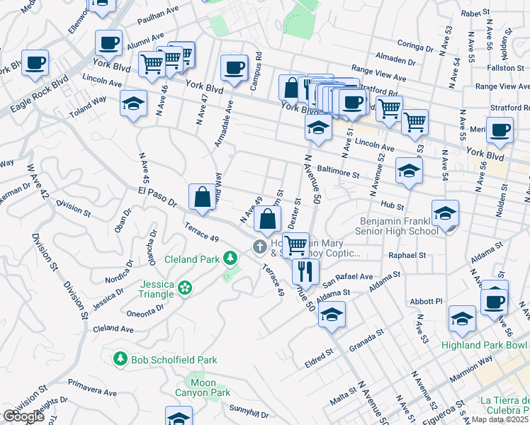 map of restaurants, bars, coffee shops, grocery stores, and more near 939 Farnam Street in Los Angeles