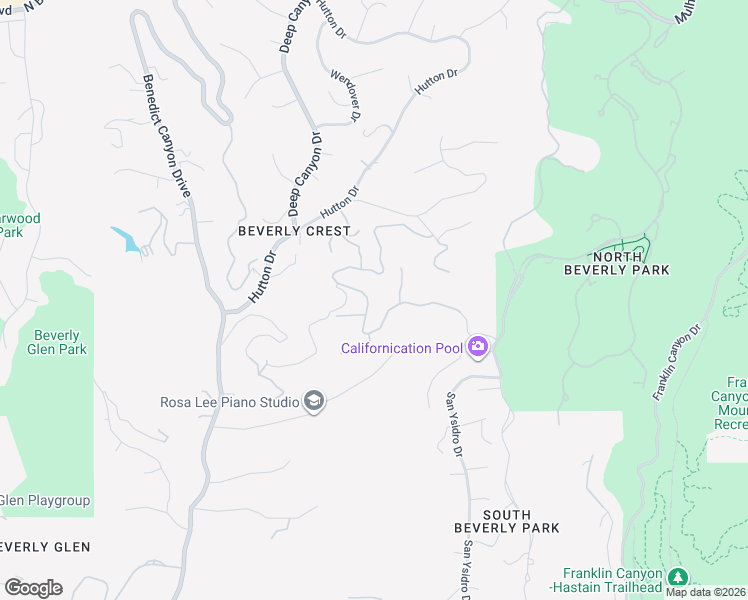 map of restaurants, bars, coffee shops, grocery stores, and more near 9617 Oak Pass Road in Beverly Hills