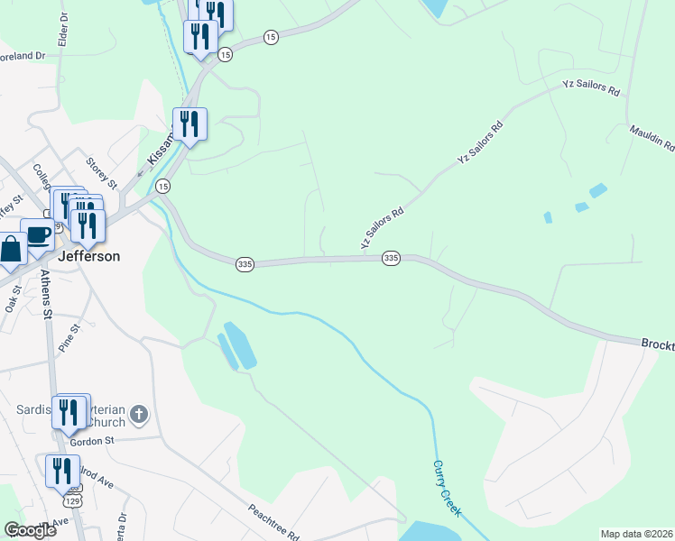 map of restaurants, bars, coffee shops, grocery stores, and more near 612 Danielsville Street in Jefferson