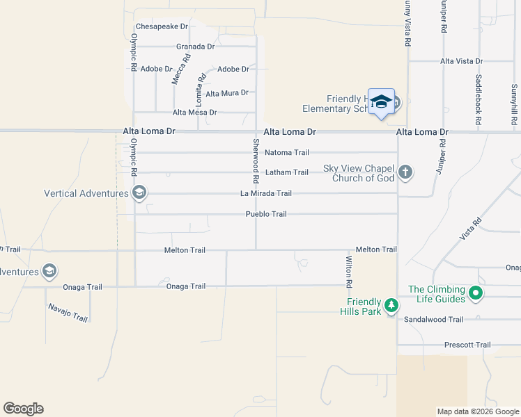 map of restaurants, bars, coffee shops, grocery stores, and more near 60474 Pueblo Trail in Joshua Tree