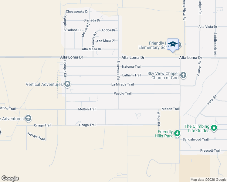 map of restaurants, bars, coffee shops, grocery stores, and more near 60474 Pueblo Trail in Joshua Tree