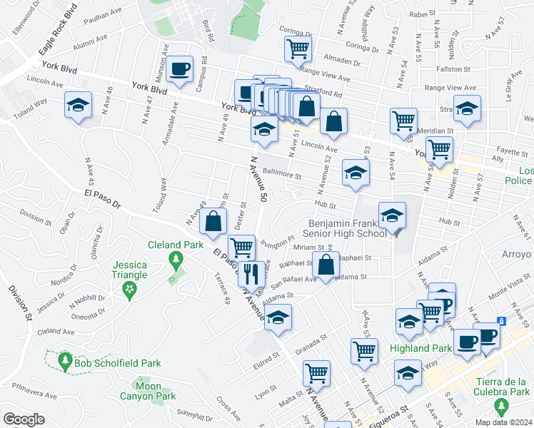 map of restaurants, bars, coffee shops, grocery stores, and more near 944 North Avenue 50 in Los Angeles