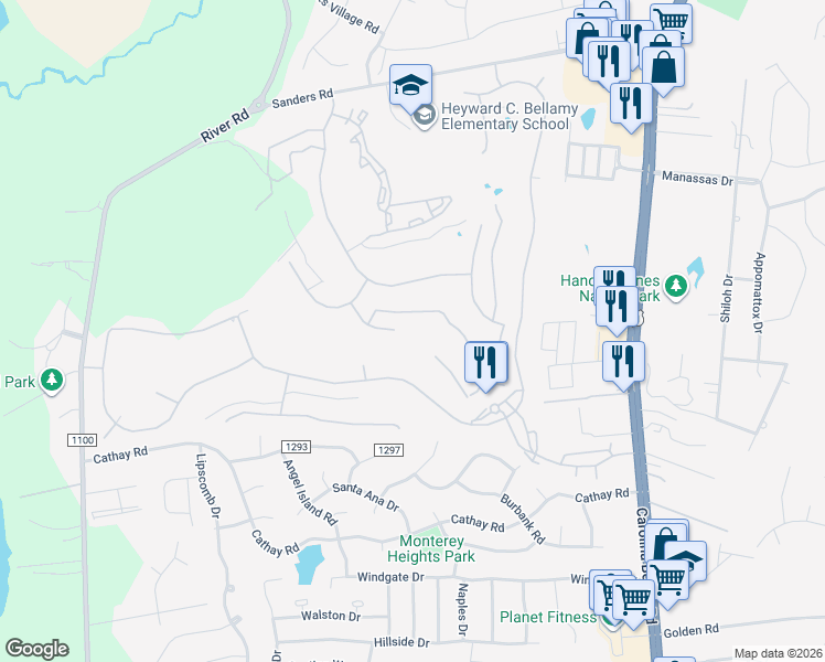 map of restaurants, bars, coffee shops, grocery stores, and more near 799 Rivage Promenade in Wilmington