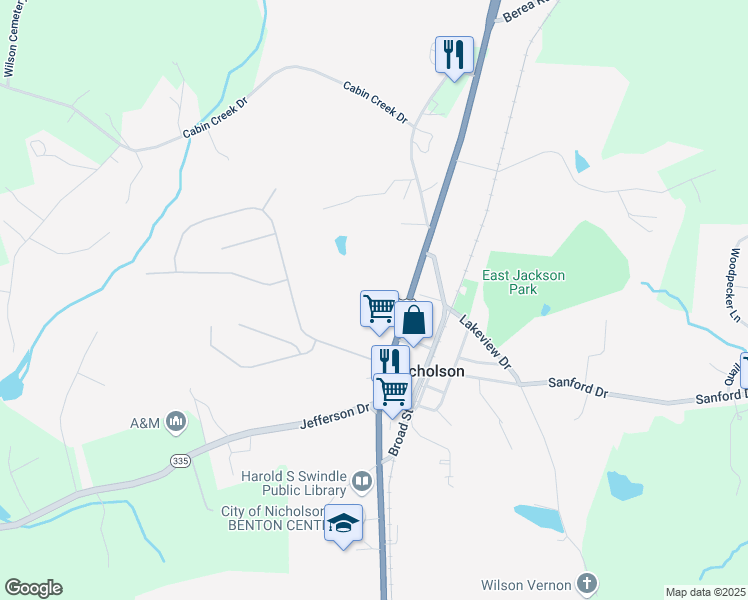 map of restaurants, bars, coffee shops, grocery stores, and more near 4911 U.S. 441 in Nicholson
