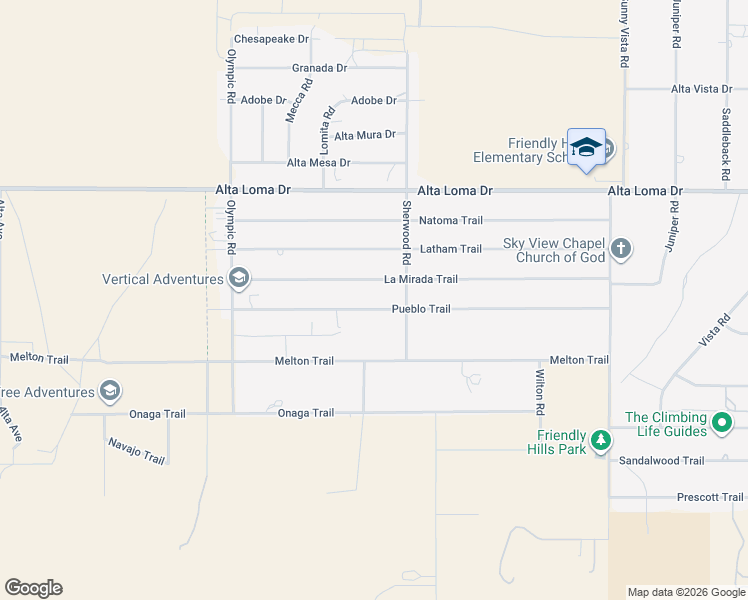 map of restaurants, bars, coffee shops, grocery stores, and more near 60377 Pueblo Trail in Joshua Tree