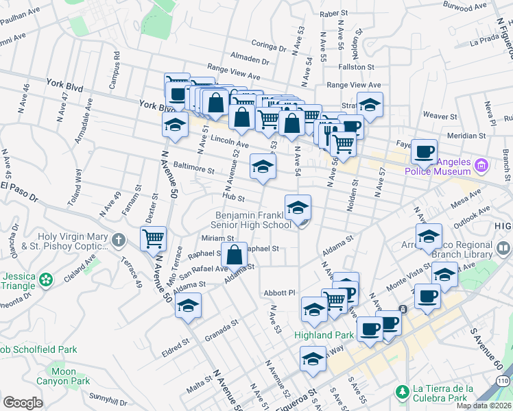 map of restaurants, bars, coffee shops, grocery stores, and more near 807 North Avenue 53 in Los Angeles
