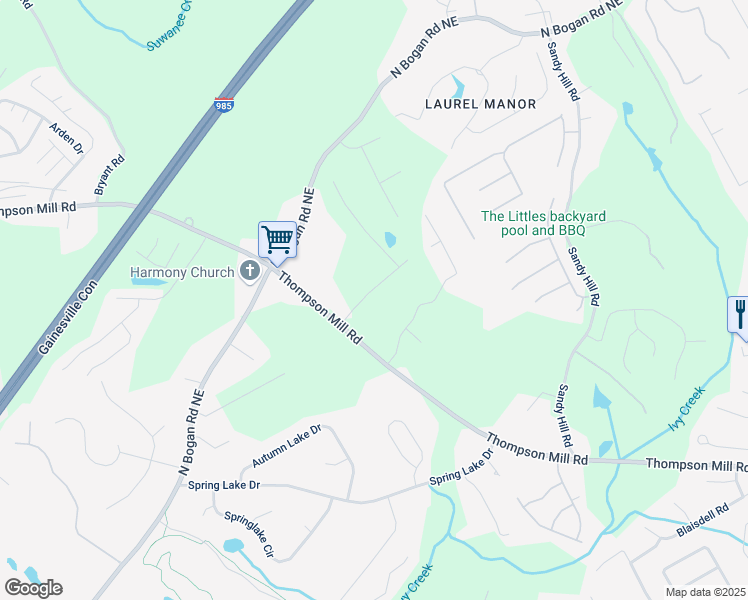 map of restaurants, bars, coffee shops, grocery stores, and more near in Buford