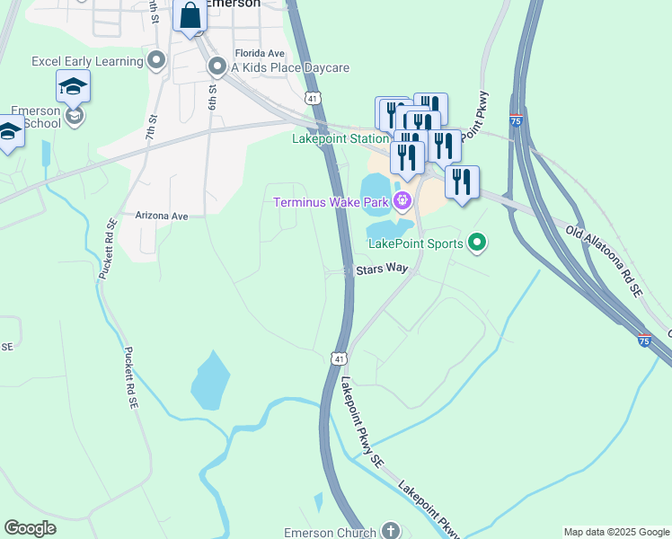 map of restaurants, bars, coffee shops, grocery stores, and more near 380 Crown Drive in Emerson
