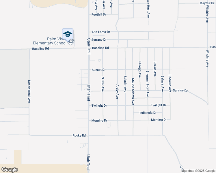 map of restaurants, bars, coffee shops, grocery stores, and more near 7645 North Star Avenue in Twentynine Palms