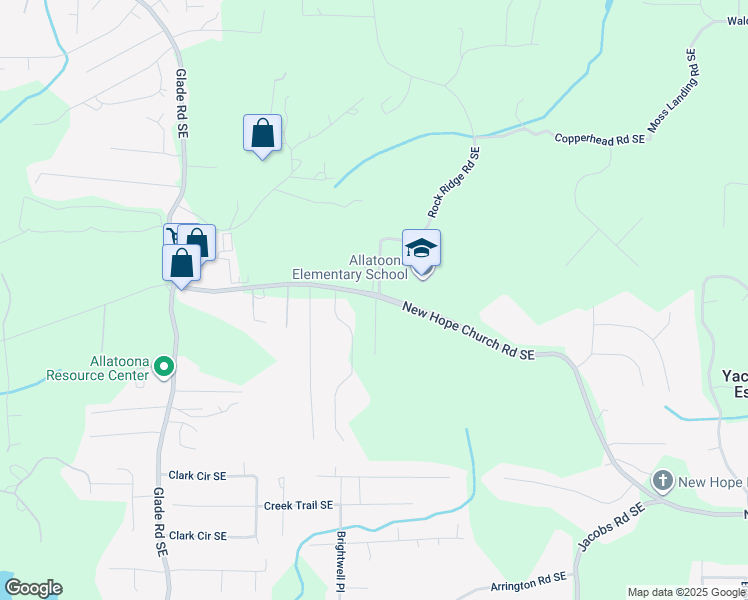 map of restaurants, bars, coffee shops, grocery stores, and more near 4219 New Hope Church Road Southeast in Acworth