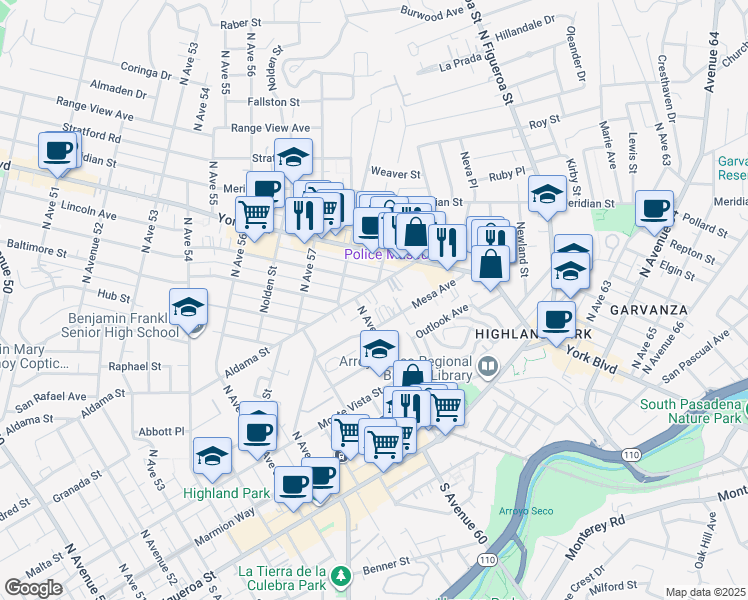 map of restaurants, bars, coffee shops, grocery stores, and more near 401 North Avenue 61 in Los Angeles