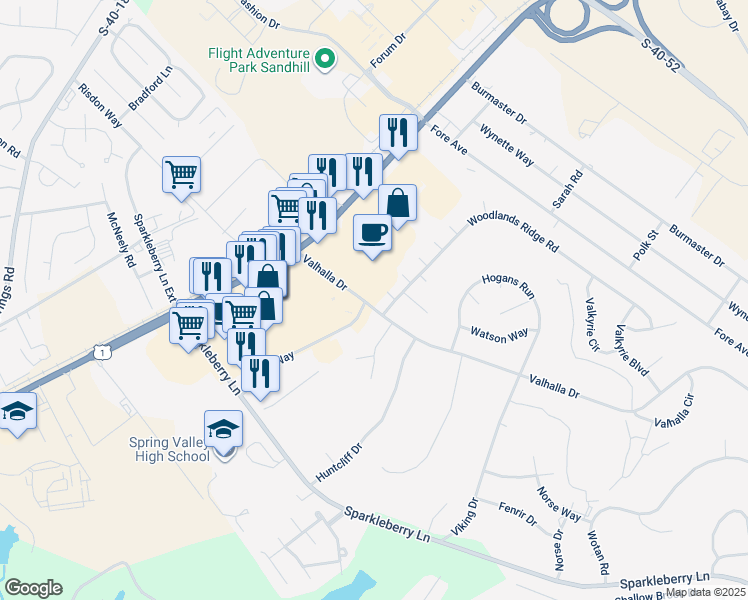 map of restaurants, bars, coffee shops, grocery stores, and more near 1304 Valhalla Drive in Columbia