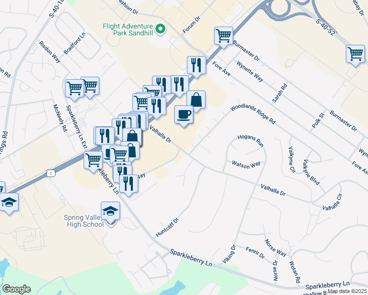 map of restaurants, bars, coffee shops, grocery stores, and more near 1304 Valhalla Drive in Columbia