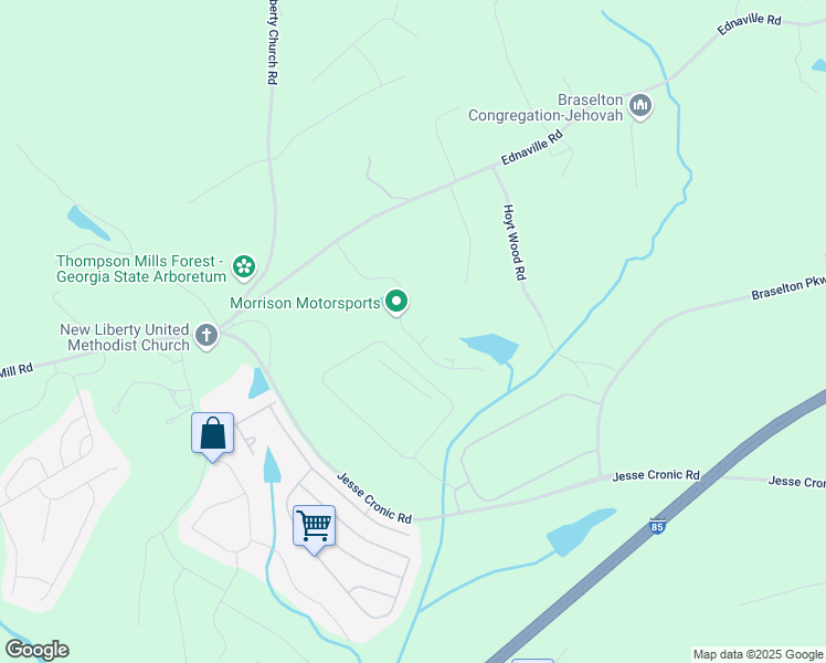map of restaurants, bars, coffee shops, grocery stores, and more near 317 Fox Creek Drive in Braselton